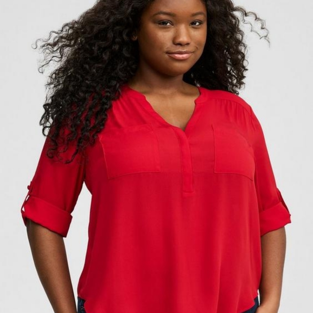 Torrid NWT Size 4 Harper Georgette 3/4 Sleeve Women's Red Blouse